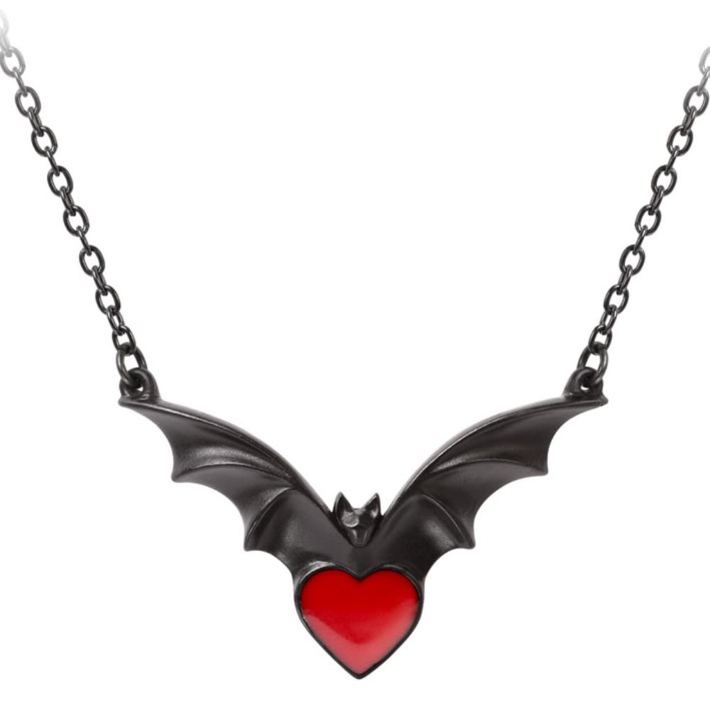 Alchemy Gothic Sombre Desir Black Bat Red Heart Necklace NEW